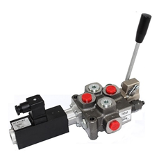 Double Acting 1 Bank Cylinder Spool 3 Positions, Spring Return with 24VDC, Electro Solenoid Control c/w Manual over-ride 3/8 Monoblock Valve