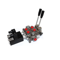 Double Acting 2 Bank Cylinder Spool 3 Positions, Spring Return with 24VDC, Electro Solenoid Control c/w Manual over-ride 3/8 Monoblock Valve