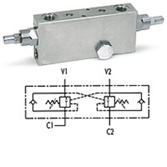 Hydraulic double over centre valves flangeable by screw, VBCD 3/8