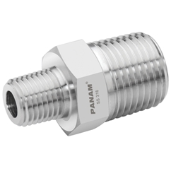Reducing Hexagon Nipples, Male x Male, 1/8 x 1/16 NPT, Stainless Steel