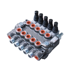 Bucher 5 Bank 3/8 BSP, 45 l/min Double Acting Spring Return Lever Operated Hydraulic Monoblock Valve