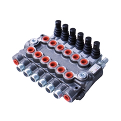 Bucher 6 Bank 3/8 BSP, 45 l/min Double Acting Spring Return Lever Operated Hydraulic Monoblock Valve