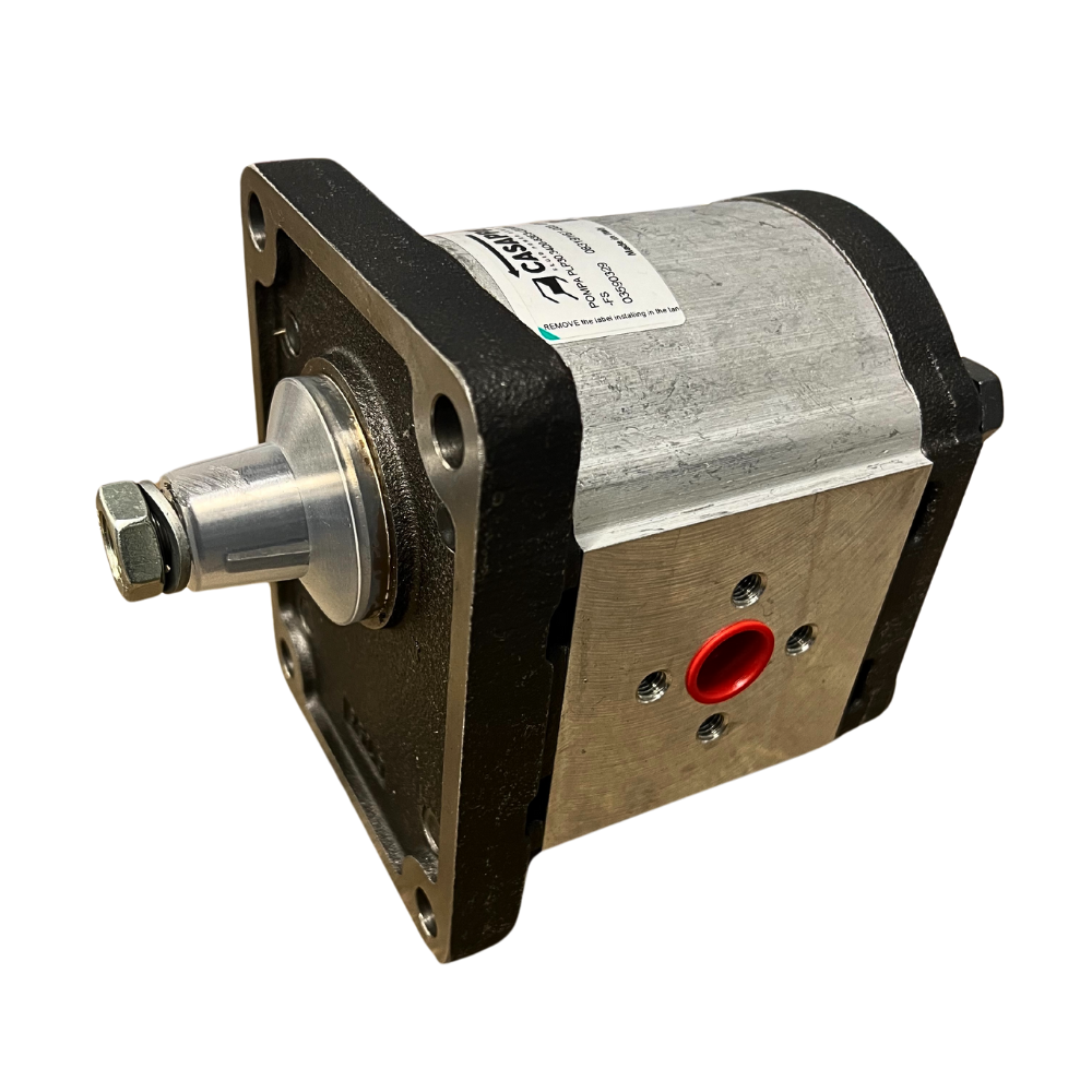 Casappa Polaris Hydraulic Gear Pump, Group 3, 34cc, Clockwise, 1:8 Shaft, 4 Bolt European Flange, Elbow Ports
