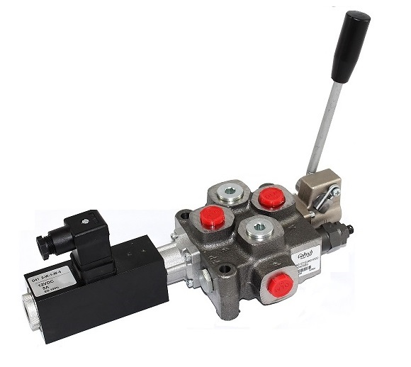 Walvoil 1 Bank, 3/8 BSP, 40 l/min Double Acting Cylinder Spool 3 Position Spring Return with 12V DC Electro Solenoid Control with Manual Over-ride