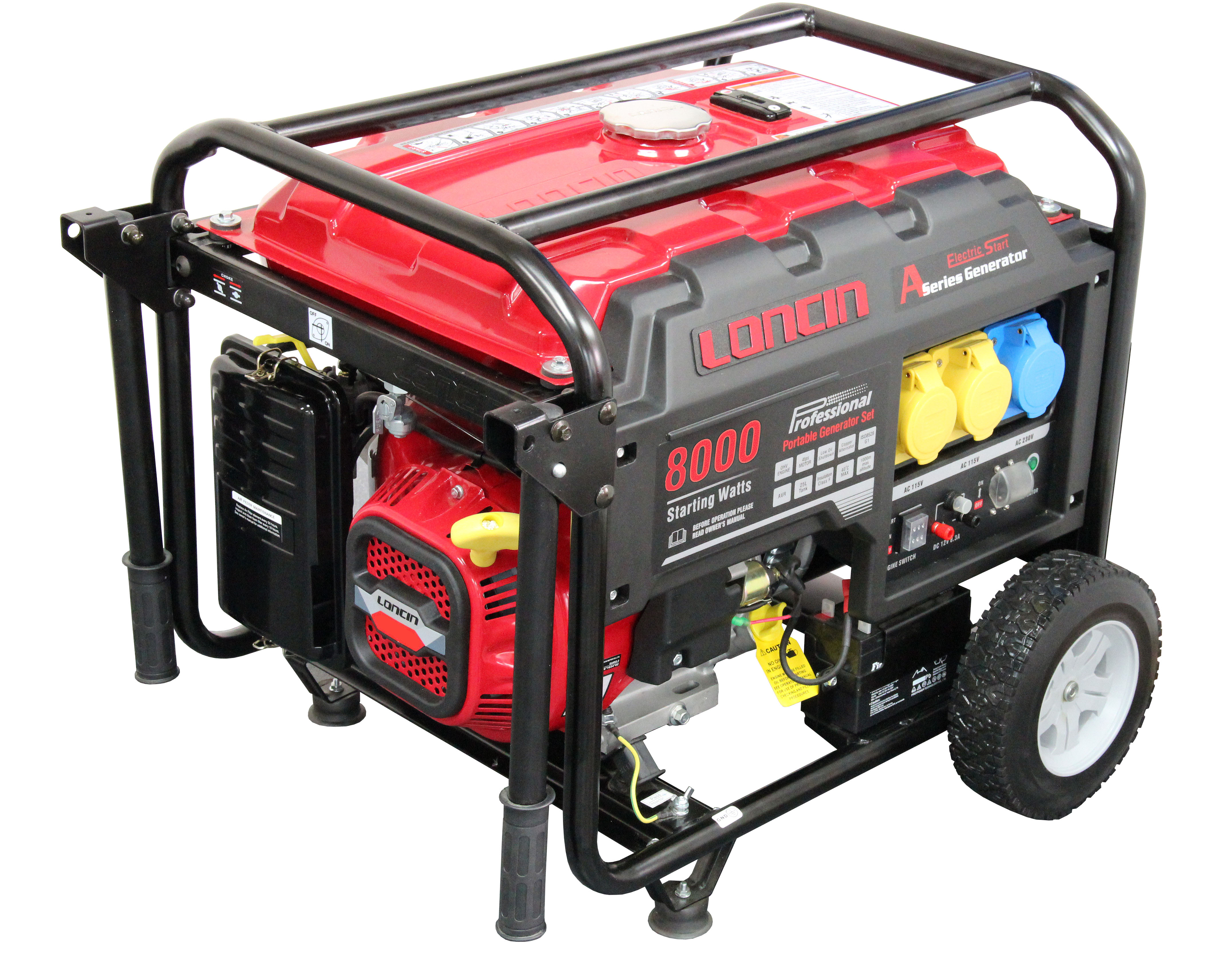 Loncin 6KW Petrol Generator 110V & 240v outputs, wheels LC8000-AD