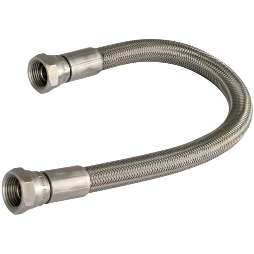Convoluted PTFE Hose with Mild Steel BSPP Ends - 1/4" BSPP, 1/4" Bore, 300mm Length