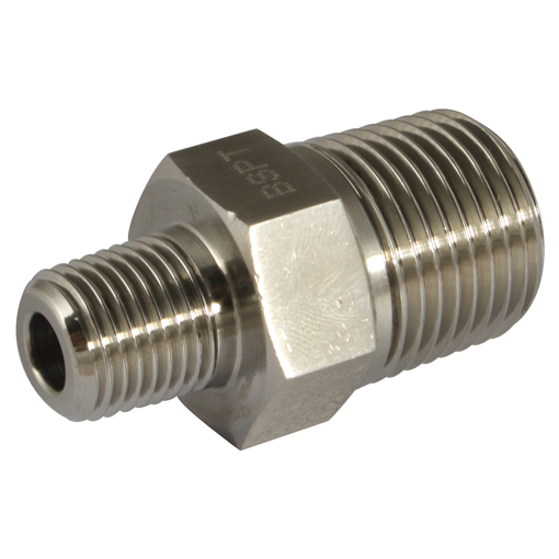 Reducing Hexagon Nipple, Male x Male, NPT, NPT 1/8'' x 1/16'' NPT