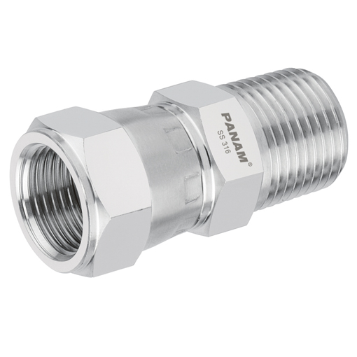 Stainless Steel Female Swivel Connector, Male BSPT x Female UNF, BSPT 1/8'' x 7/16'' - 20 UNF Hydraulic Adaptor