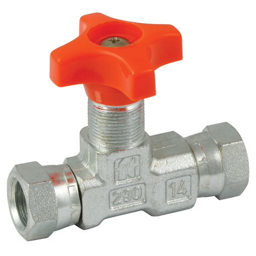 LHA In-line Isolator Needle Valve, 1/4" BSP Swivel Female x 6mm Tube Compression BSP Female