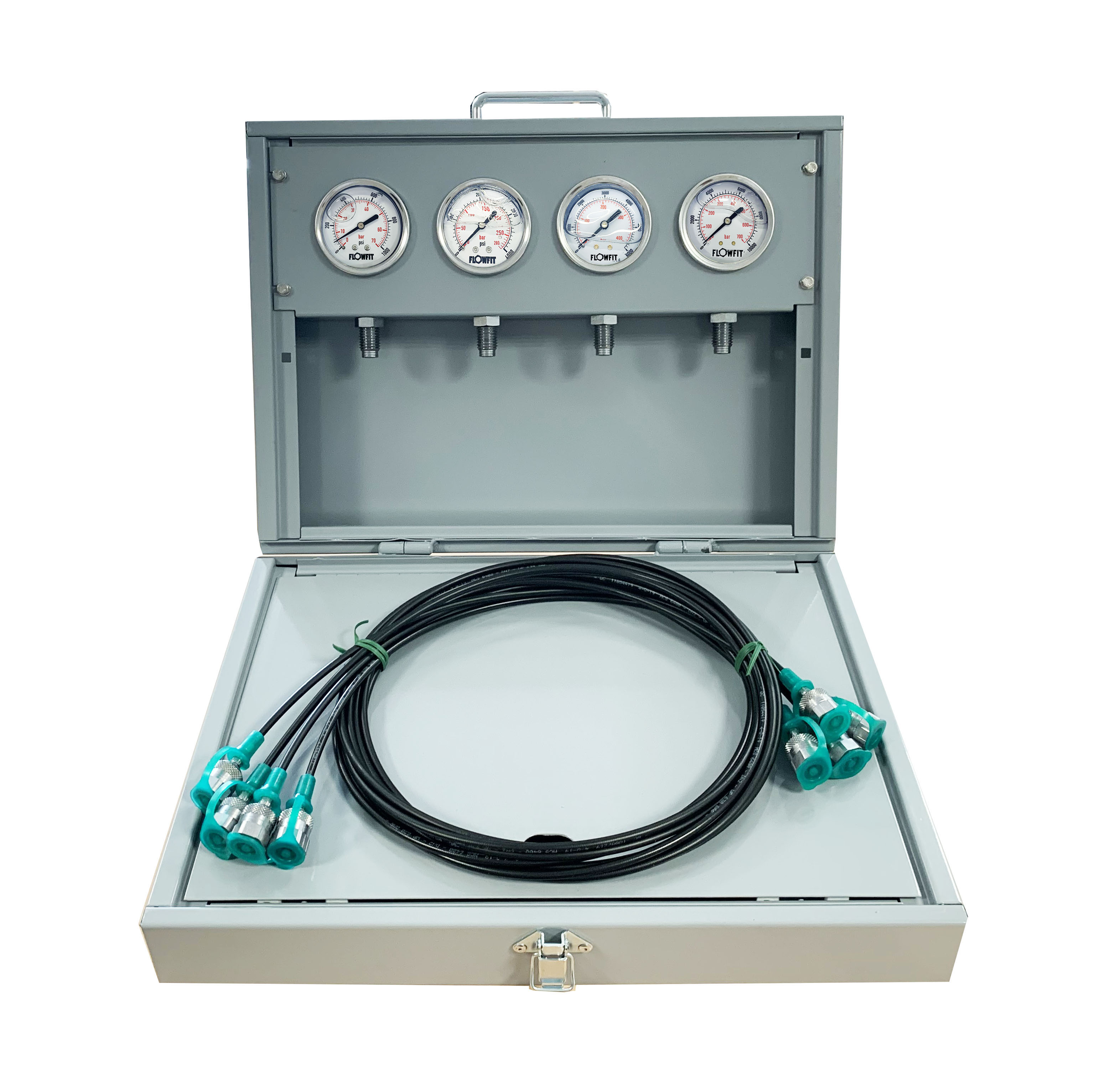 Flowfit Metal Pressure Test Kit, 4 X 63mm Pressure Gauges & 4 X Micro Hose