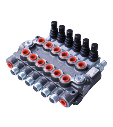 Bucher 6 Bank 3/8 BSP, 45 l/min Double Acting Spring Return Lever Operated Hydraulic Monoblock Valve