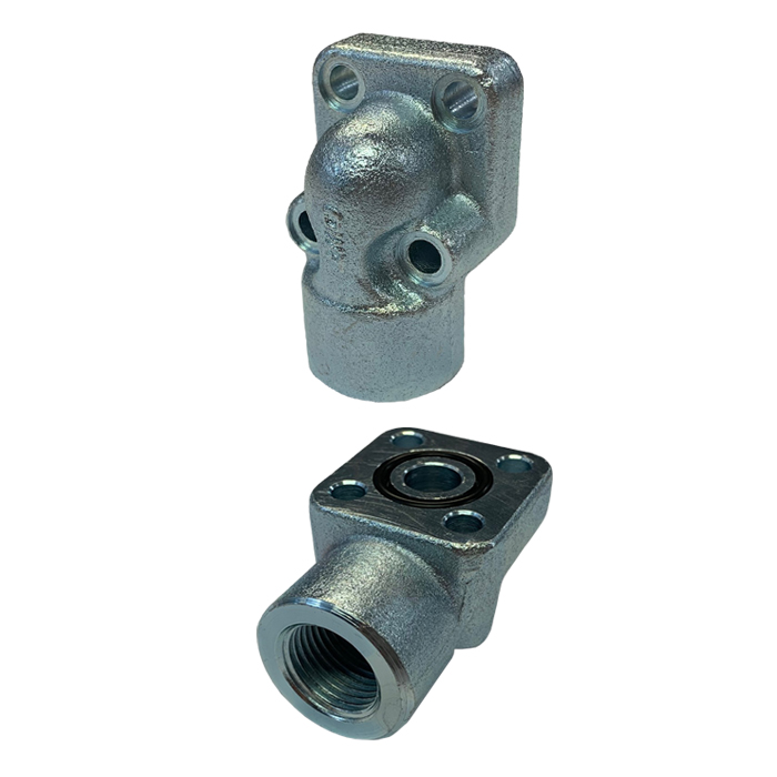 Galtech Hydraulic Pump Flange 90° Elbow Port, 35mm PCD, 1/2" BSP, For Pump Port Connections Type 'T'