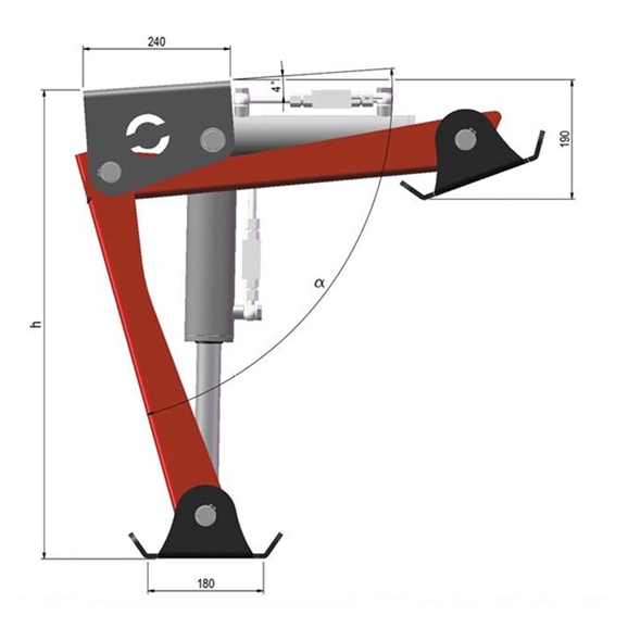 Folding Hydraulic Crutch/Jack Leg With Cylinder Piston - 80mm