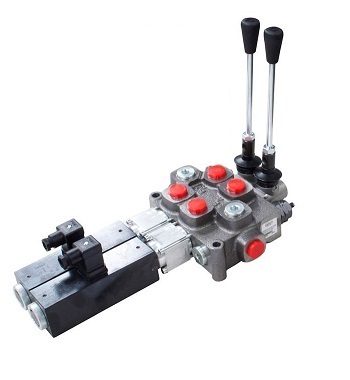 Walvoil 2 Bank, 3/4 BSP, 120 L/Min, Double Acting Cylinder Spool 3 Positions, Spring Return with 12VDC, Electro Solenoid Control, C/W Manual Over-Ride