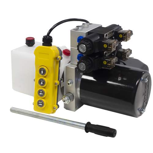 Flowfit 24V DC Double Acting, Double Solenoid Hydraulic Power pack 2KW with 2.5L Tank & Back Up Hand Pump