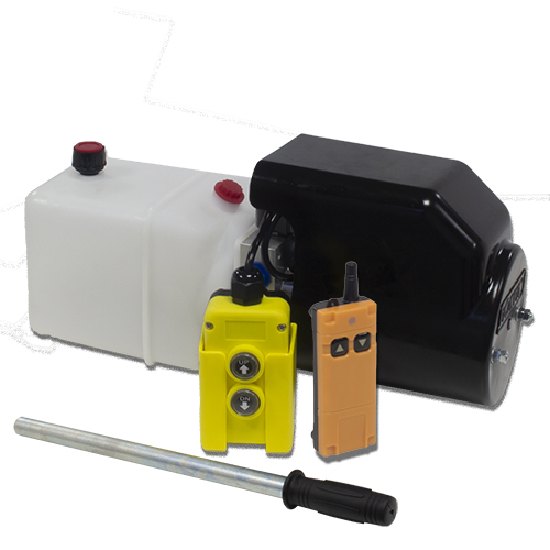 Flowfit 12V DC Single Acting Hydraulic Power pack with 2.5L Tank, Back Up Hand Pump & Wireless Remote 1.6KW