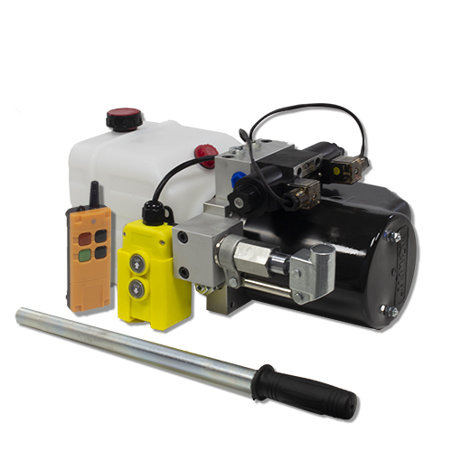 Flowfit 12V DC Double Acting Hydraulic Power pack with 4.5L Tank, Back Up Hand Pump & Wireless Remote 1.6KW