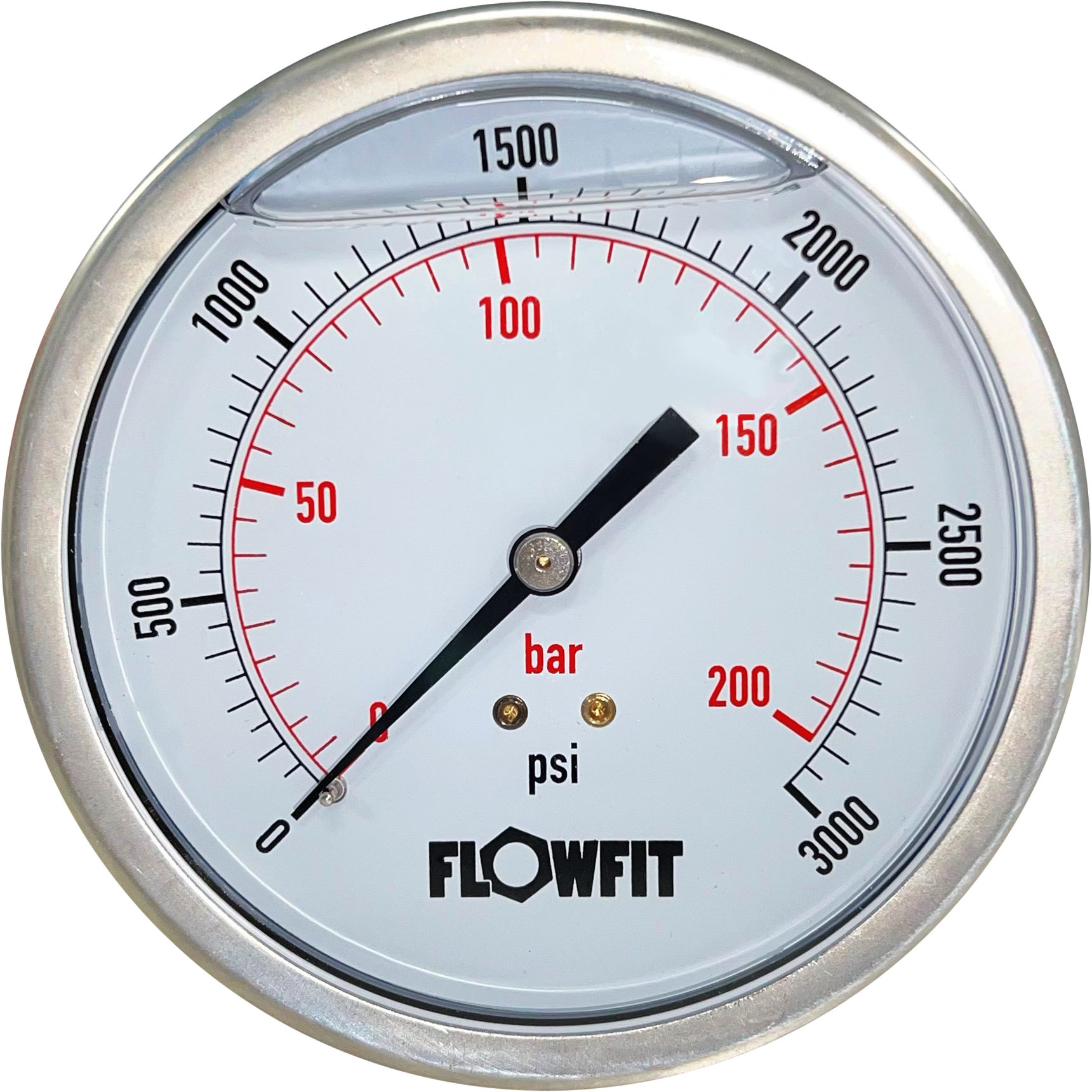 63mm Glycerine Filled Hydraulic pressure gauge -30 HG + 60 PSI(-1/+4 BAR) 1/4" BSP REAR Entry