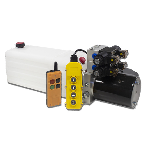 Double Acting, Double Solenoid Hydraulic Power pack with 4.5L Tank & Wireless Remote 12V DC 1.6KW Double Acting, Double Solenoid Hydraulic Power pack with 4.5L Tank & Wireless Remote 12V DC 1.6KW