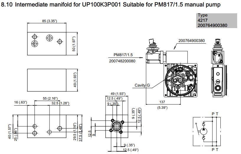 Bucher Intermediate Manifold for UP100K3P001, PM817/1.5 manual pump