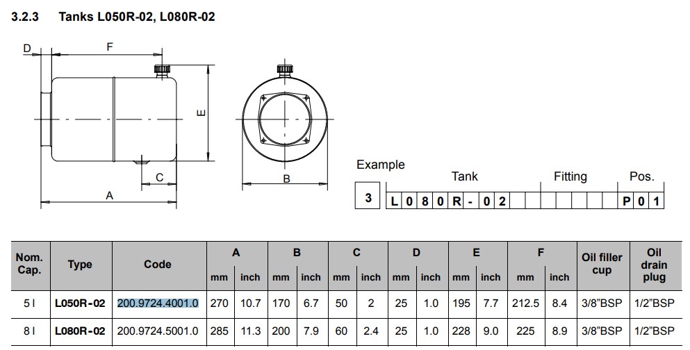 Bucher 5 Litre Horizontal Steel Tank L05, OR-02, UP100