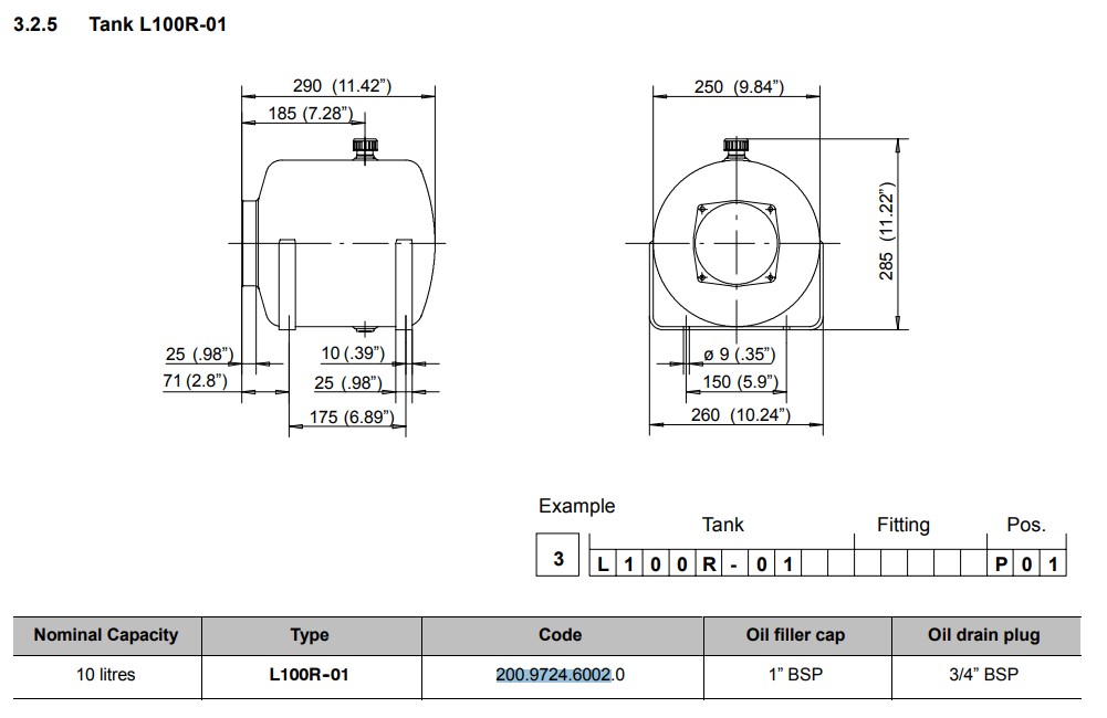 Bucher 10 Litre Horizontal Steel Tank L100R-01 UP100