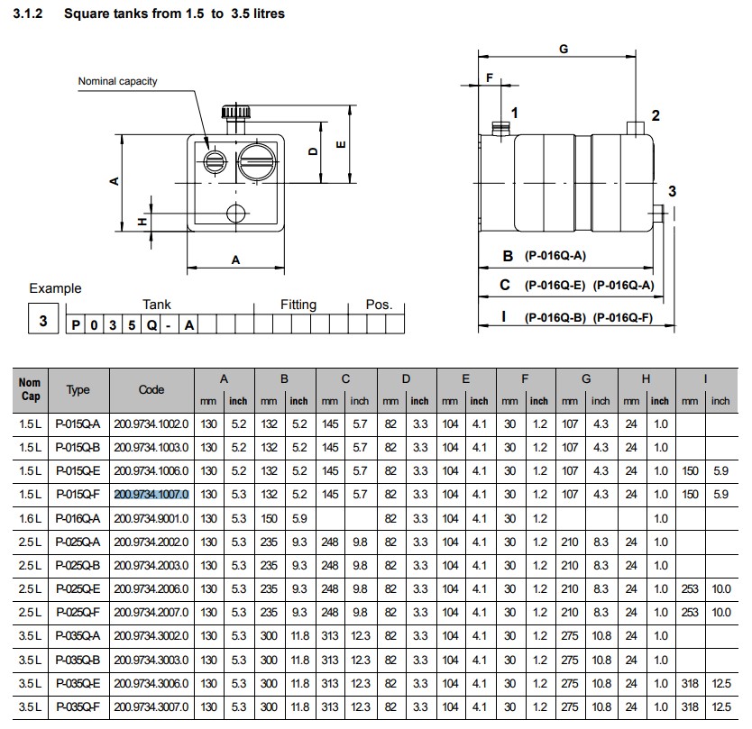 Bucher 1.5 Litre Horizontal Plastic Tank P02Q-F UP100