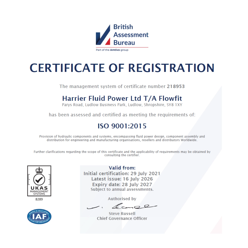 Flowfit ISO 9001:2015 Certificate of Registration