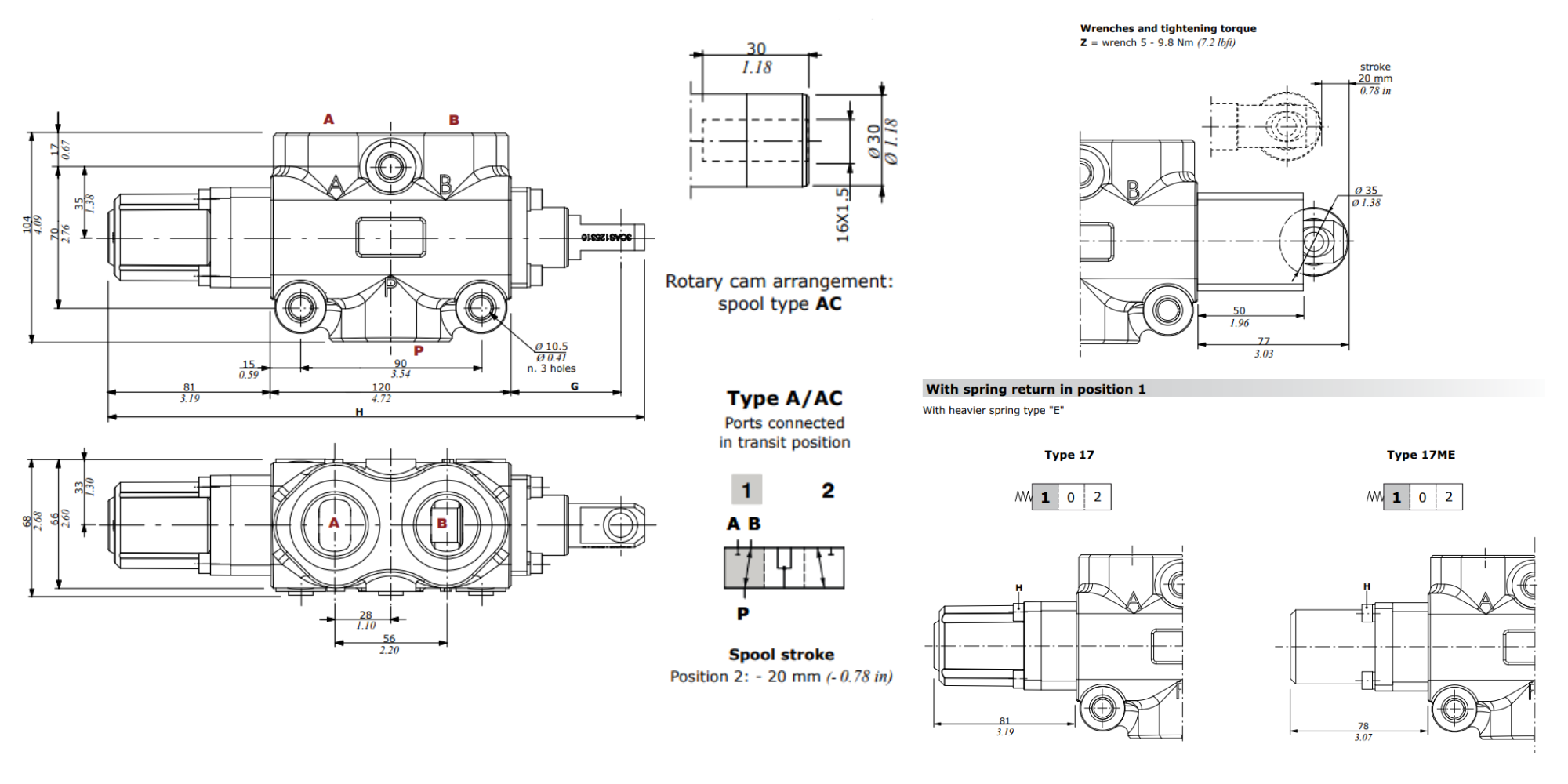 Walvoil, DF25/3AC17CB, 3 Way, 1", Open Centre, Spring Return, Cam Controlled, Manual Spool Diverter Valve Walvoil, DF25/3AC17CB, 3 Way, 1", Open Centre, Spring Return, Cam Controlled, Manual Spool Diverter Valve