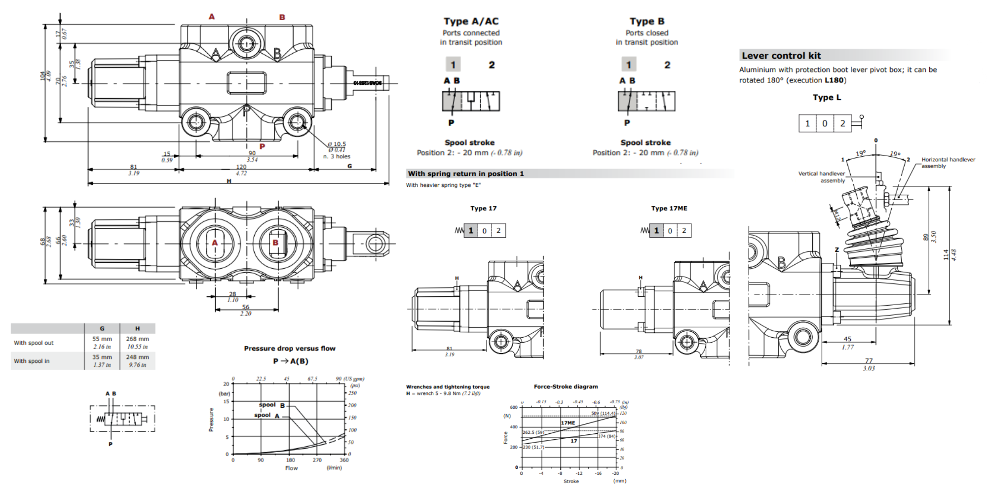 Walvoil, DF25/3A17L, 3 Way, 1" Open Centre, Spring Return, Lever Control Manual Spool Diverter Valve