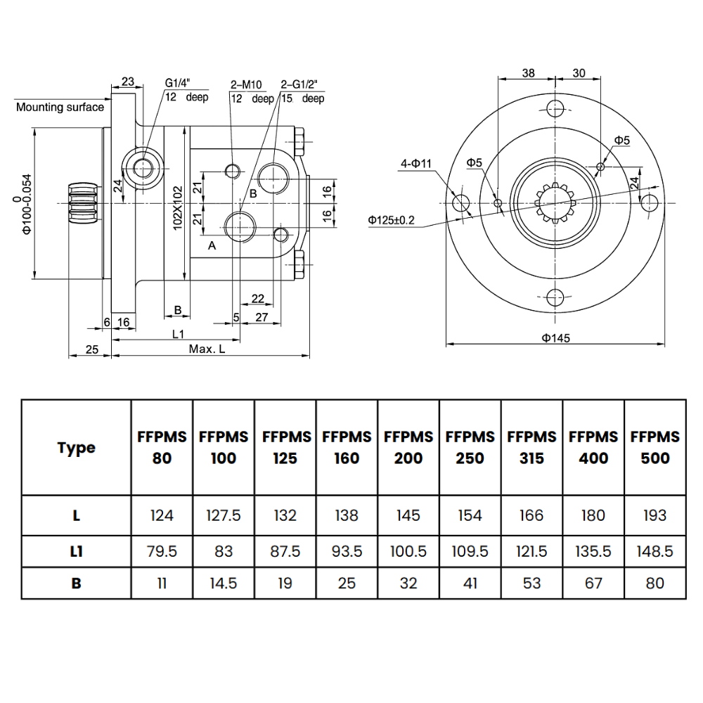 80CC, Short Mount, Port Size 1/2" BSP, Low Speed High Torque Hydraulic Motor 80CC, Short Mount, Port Size 1/2" BSP, Low Speed High Torque Hydraulic Motor