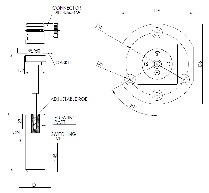 Filtrec FLA electromagnetic level switch dimensions