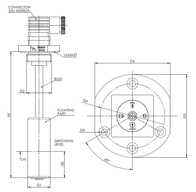 Filtrec FLT electromagnetic level and temperature switch dimensions