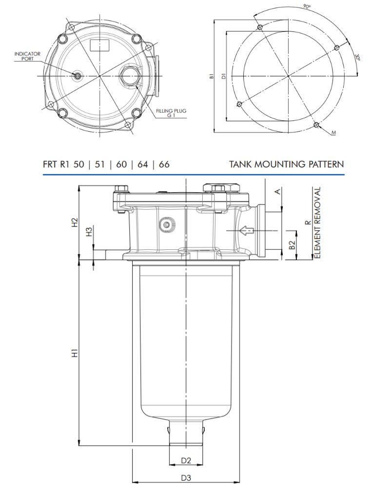Filtrec FRT R1 50 Tank Top Return Filter, 10 Micron, 2 BSP, 340 L/min