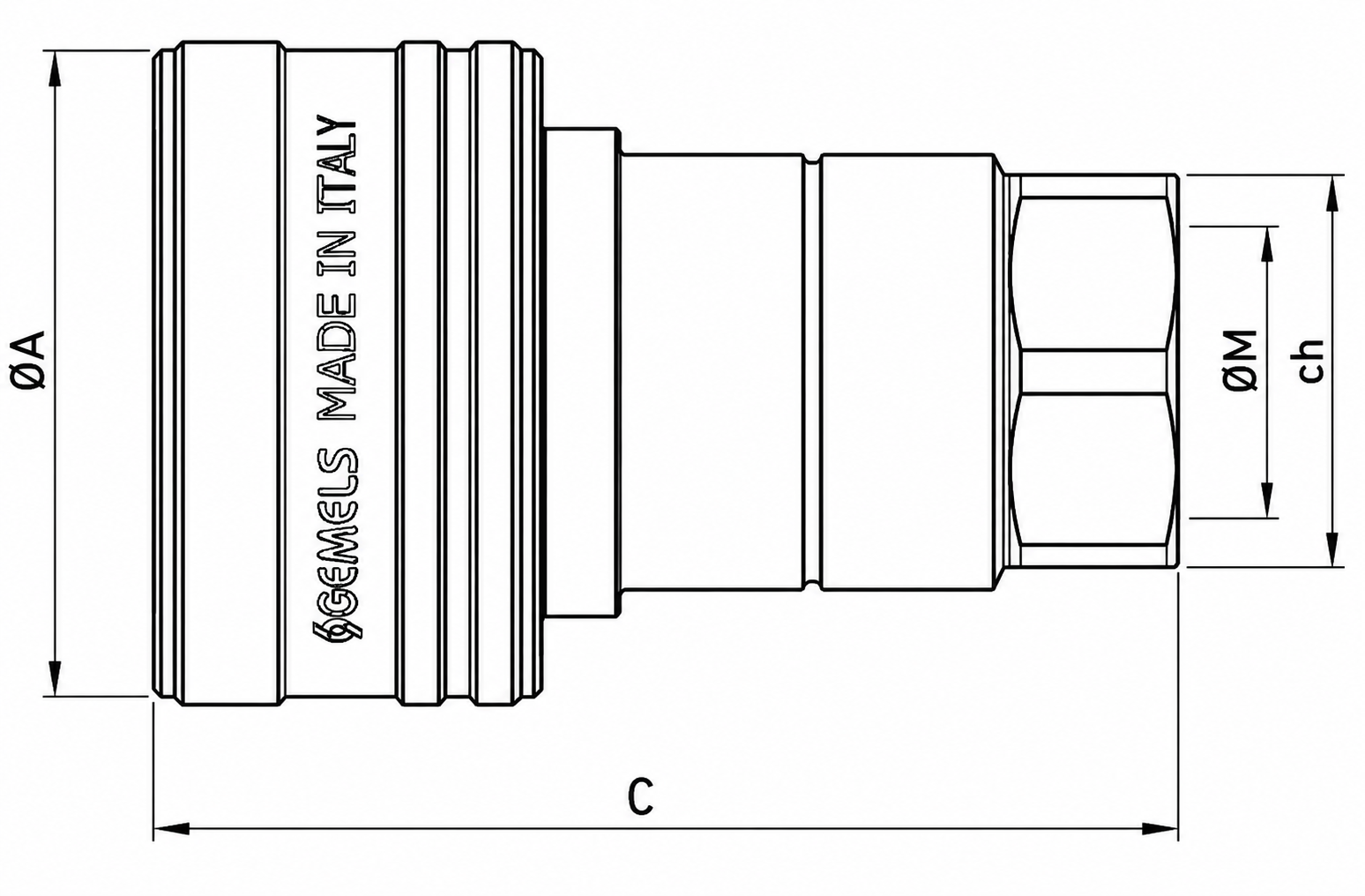 Gemels ISO B stainless steel hydraulic quick release coupling dimensions