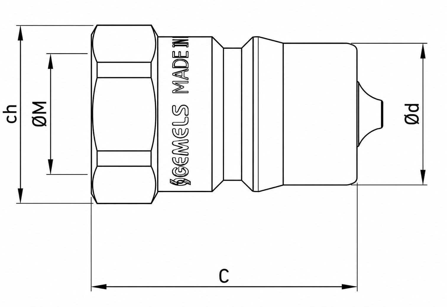 Gemels ISO B stainless steel hydraulic quick release coupling dimensions