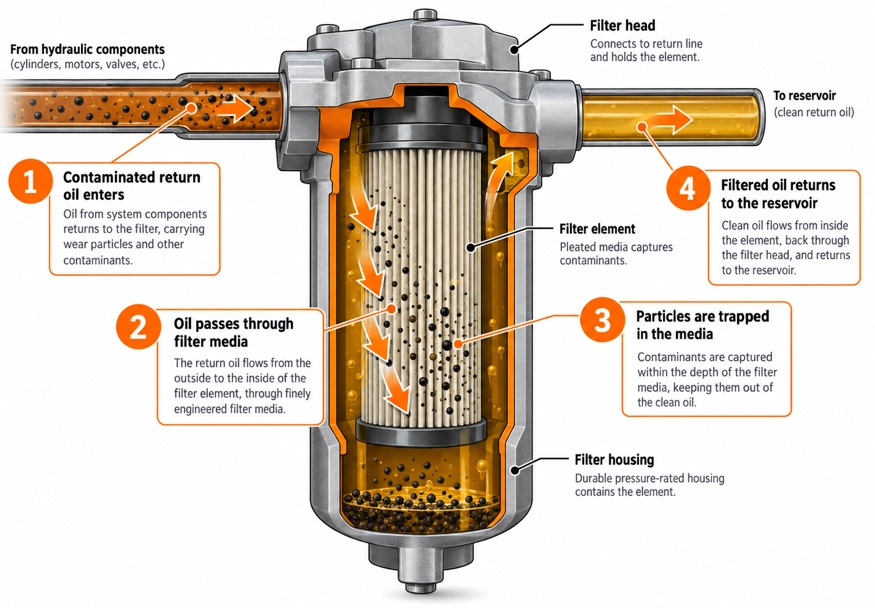 How a hydraulic return line filter works