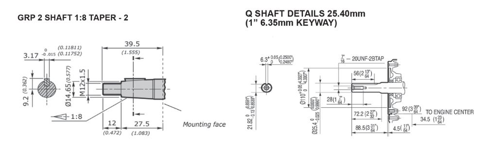 OMT Drive Coupling, Group 2 Gear Pump 1:8 Tapered, 25.4mm Engine Shaft 6.35mm Key