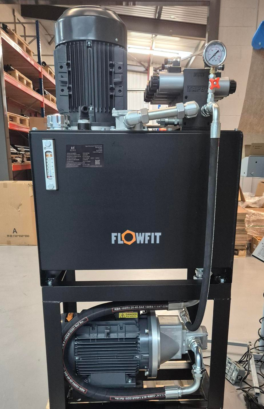 Custom branded logo plate fitted to a hydraulic power unit