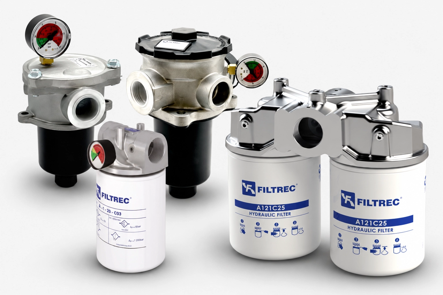 Hydraulic return line filter for filtering hydraulic oil before it returns to the reservoir
