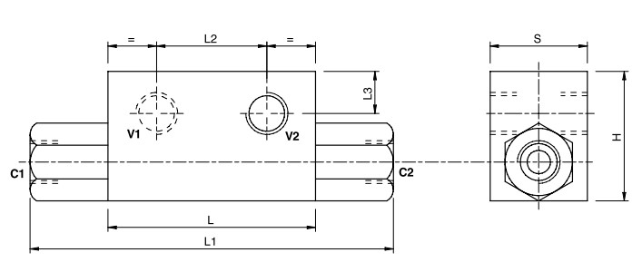 Hydraulic double pilot operated check valve 1/4 with lateral connections, VBPDE 1/4 AL