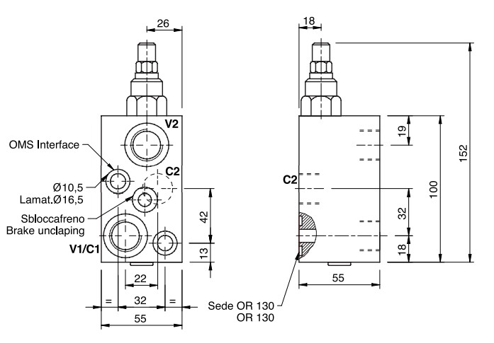 Hydraulic Single Overcentre Valves For OMS Danfoss Motors, VBCDF 1/2 SE OMS
