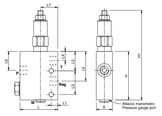 Hydraulic Pressure Reducing Valve With Check, VRPRL 3/8, 35-180 Bar, Standard