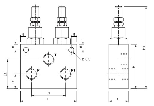 Hydraulic Double Relief Valve, VMPD 3/8, 80-300 Bar, Standard