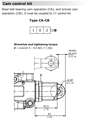 Walvoil DF10, Steel ball bearing cam operation, Type CA Walvoil DF10, Steel ball bearing cam operation, Type CA