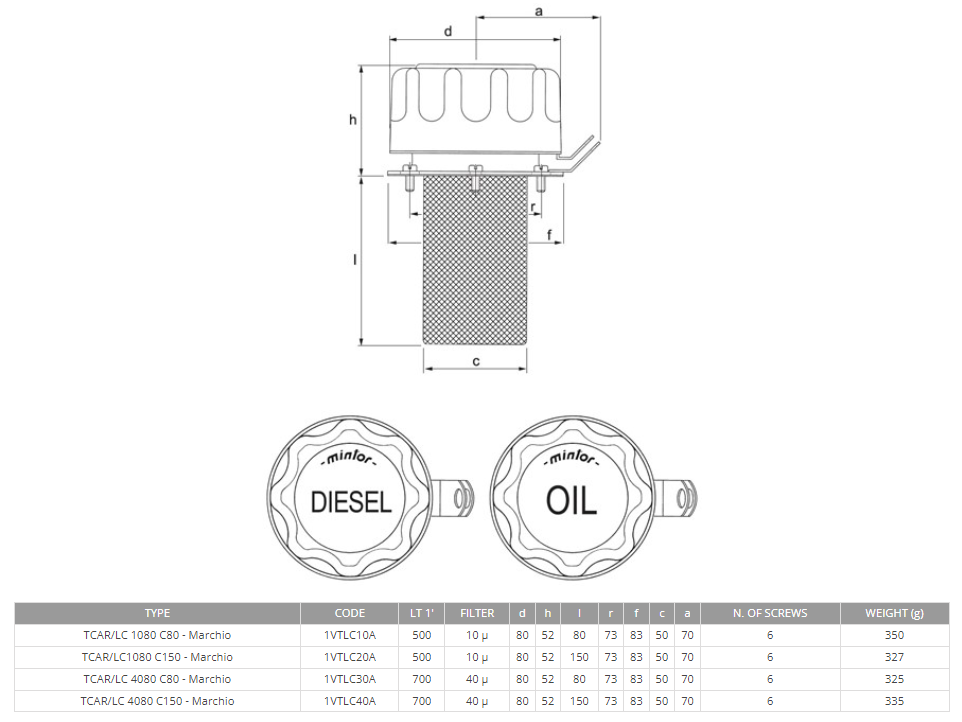Hydraulic filling plug with lock-holder, 1080 C80, 10 microns, 6 screws