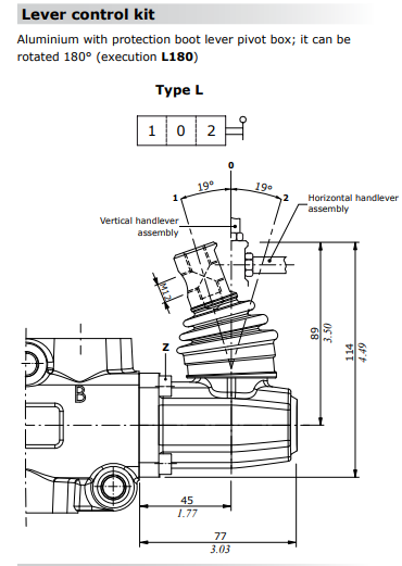 Walvoil Aluminium Lever Control Kit, Type L, SD18, SD20, SD25 and DF20