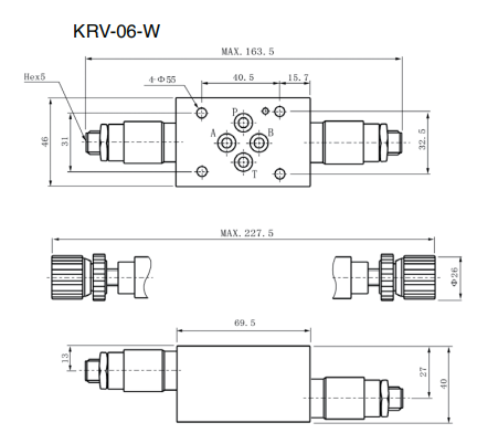 Vincke Cetop 3 A & B To T Relief Valve, Double NG-5 KRV-06-W