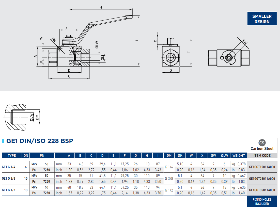 Gemels, GE1 (Compact), Hydraulic Ball Valve, 2 Ways, 1/2 BSP, DN13