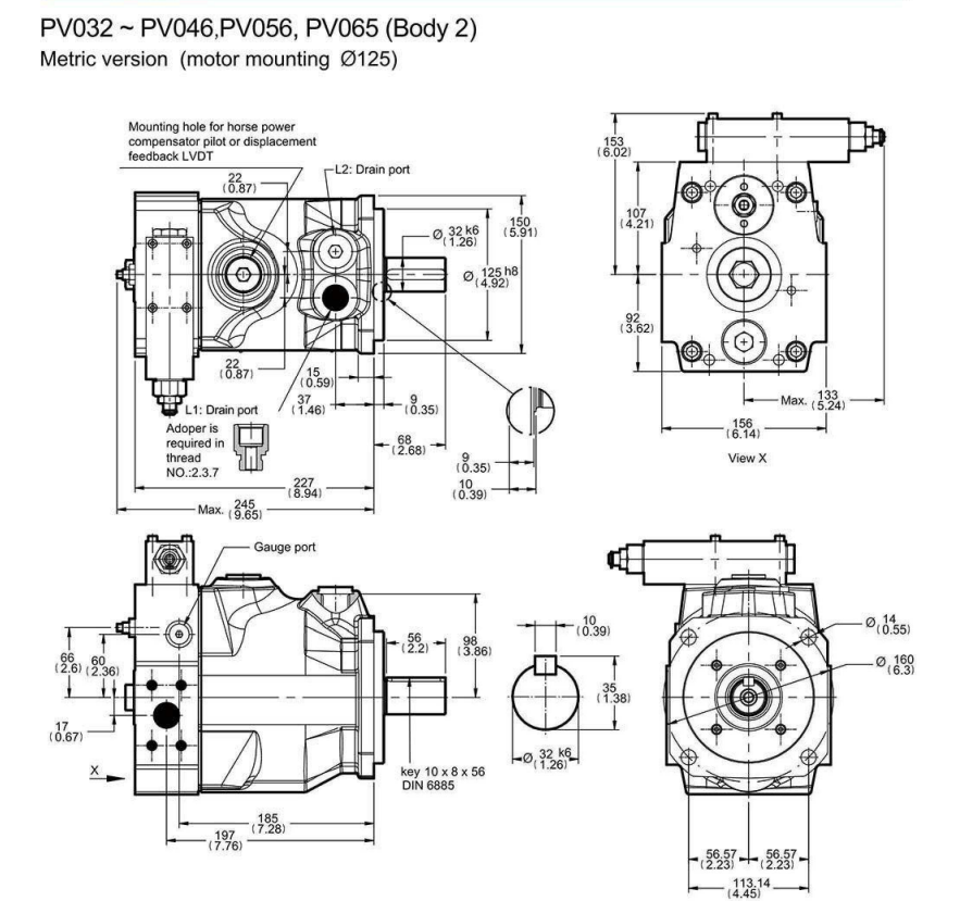 Kompass PV Hydraulic Piston Pump, 40CC, Standard Compensator